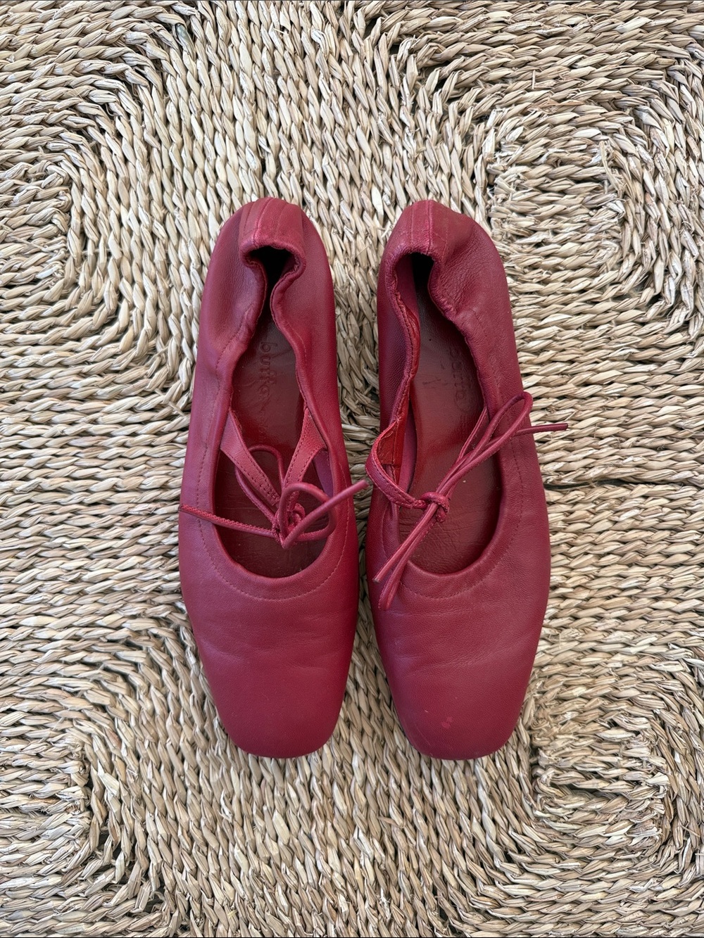 Red Leather Ballet Flats with Tie Detail